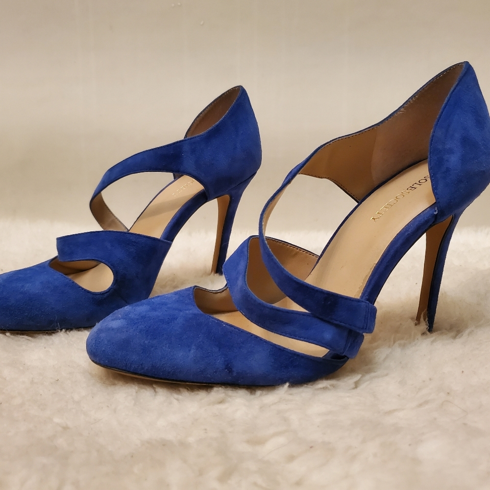 Blue suede heels